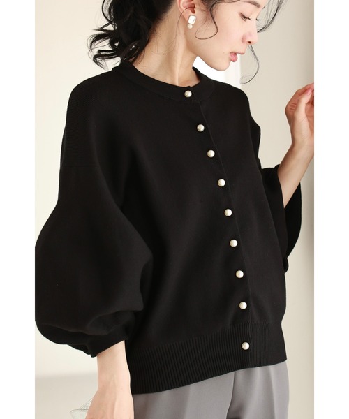 cawaii カーディガン （黒）ふっくらバルーン袖の厚手ニット