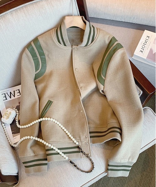 「ALL RUNS」 スタジャン X-LARGE ベージュ レディース_画像9