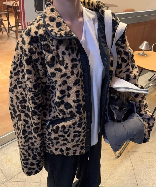 Aelina ブルゾン アウター スタンドカラーリバーシブルヒョウ柄