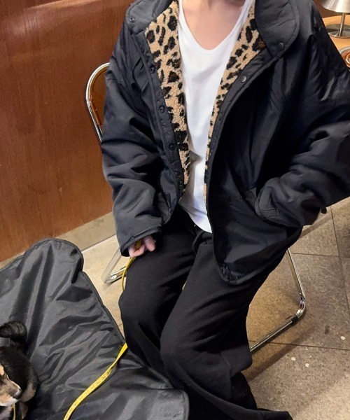Aelina ブルゾン アウター スタンドカラーリバーシブルヒョウ柄