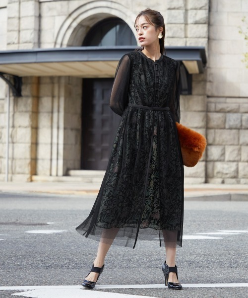 「Callarus」 長袖ワンピース 4L グリーン レディース_画像2