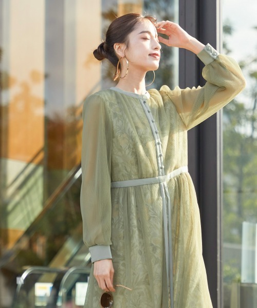 「Callarus」 長袖ワンピース 4L グリーン レディース_画像5