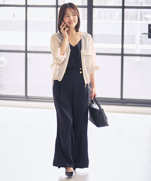 ワイドパンツ スラックス パンツ 「セットアップ対応」ワイドヨークサテンマリンパンツ レディースの画像