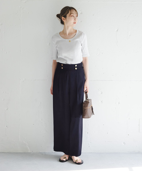 ワイドパンツ スラックス パンツ 「セットアップ対応」ワイドヨークサテンマリンパンツ レディースの画像