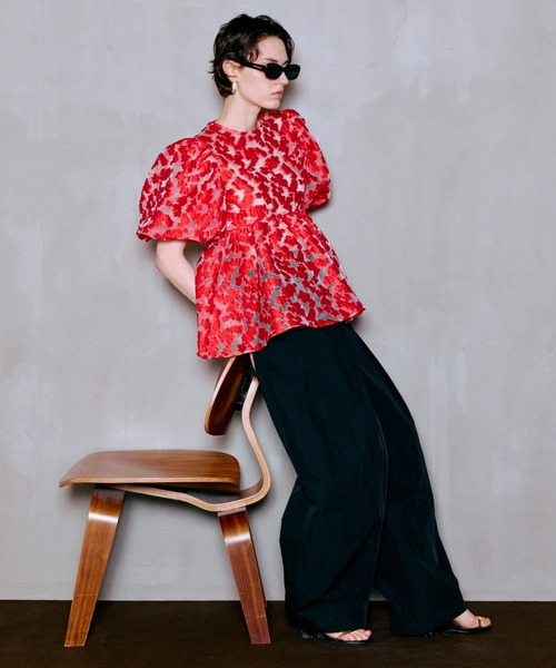 JACQUARD FLOWER PATTERN SHEER BLOUSE 赤 MAISON SPECIAL（メゾンスペシャル） ブラウス シャツ 「PRE-ORDER