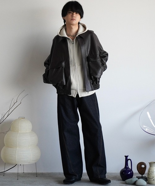 「WYM LIDNM」 ニットカーディガン S チャコール メンズ_画像3