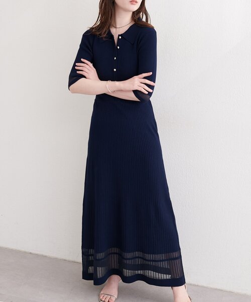 natural couture ワンピース シアーデザインニットワンピース