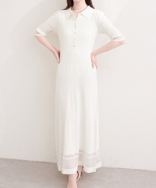 natural couture ワンピース シアーデザインニットワンピース