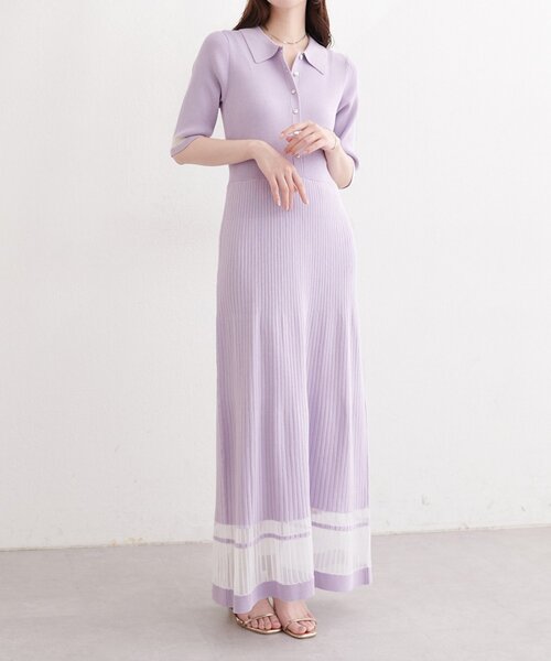 natural couture ワンピース シアーデザインニットワンピース
