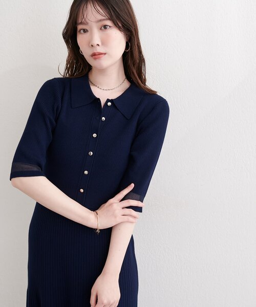 natural couture ワンピース シアーデザインニットワンピース