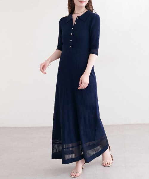 natural couture ワンピース シアーデザインニットワンピース