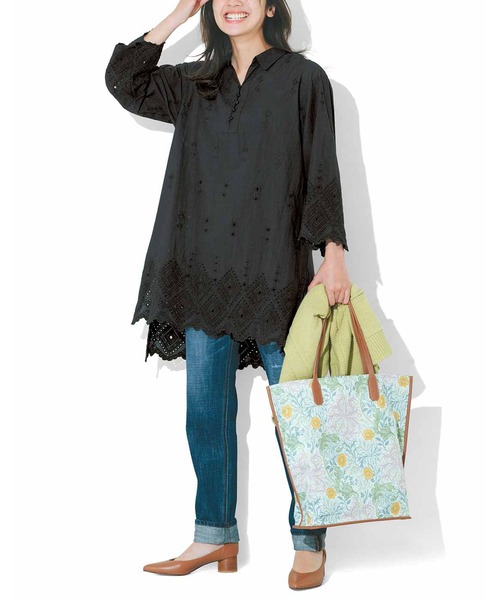 「Live in comfort」 7分袖チュニック X-LARGE ブラック レディース_画像2