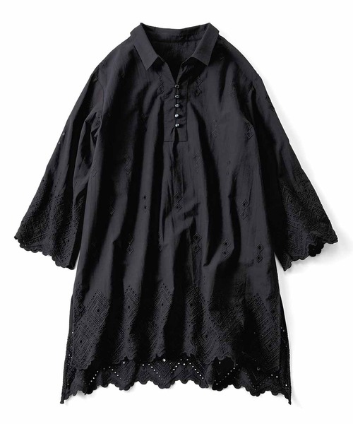 「Live in comfort」 7分袖チュニック X-LARGE ブラック レディース_画像4