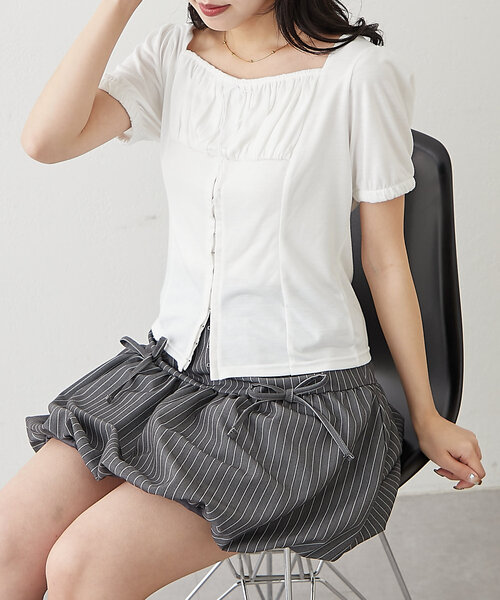 「w closet」 半袖カットソー FREE オフホワイト レディース_画像2