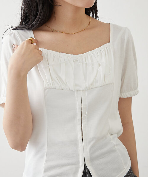 「w closet」 半袖カットソー FREE オフホワイト レディース_画像7