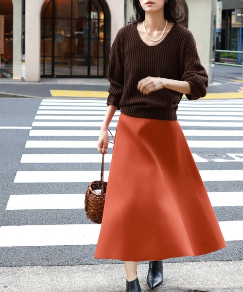 ELFRANK スカート ボンディングボリュームフレアロングスカート