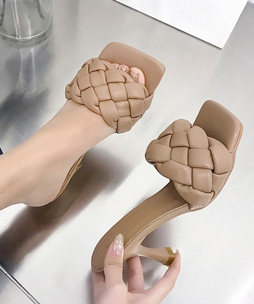 編み込みデザイン♥ストラップヒールサンダル/追跡有 STYLEBLOCK サンダル 編み込みデザインヒールサンダル