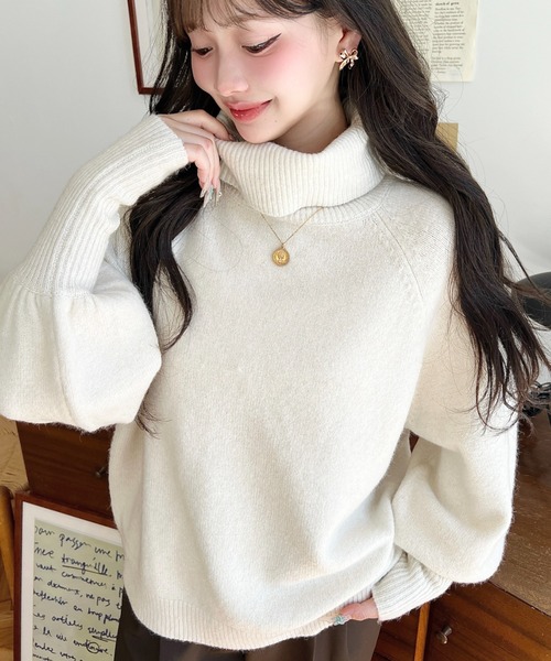 moment+ ニット セーター ハイネックモチモチニットプルオーバー