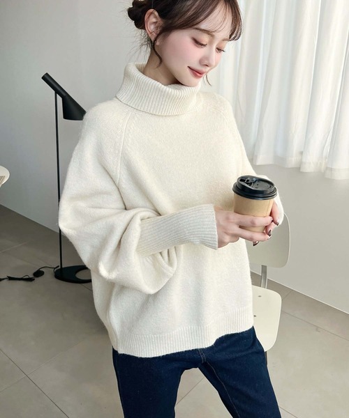 moment+ ニット セーター ハイネックモチモチニットプルオーバー