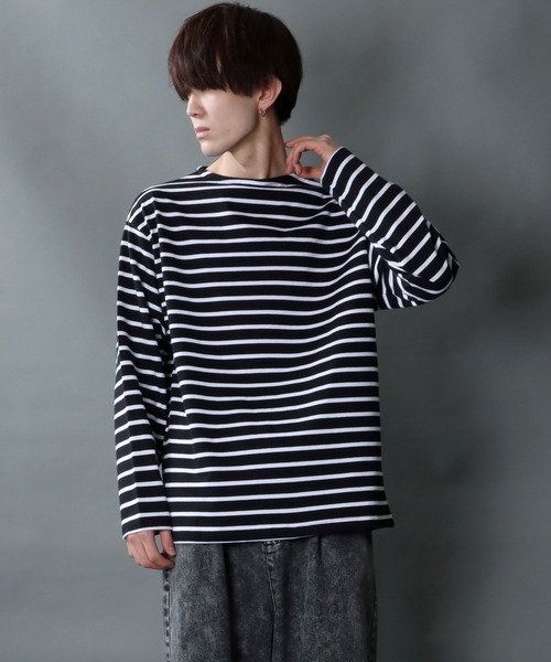 tシャツ Tシャツ メンズ Heavy weight border boat neck T-shirt/ヘビーウェイト ボーダー ロングスリーブ ボー｜zozo｜23