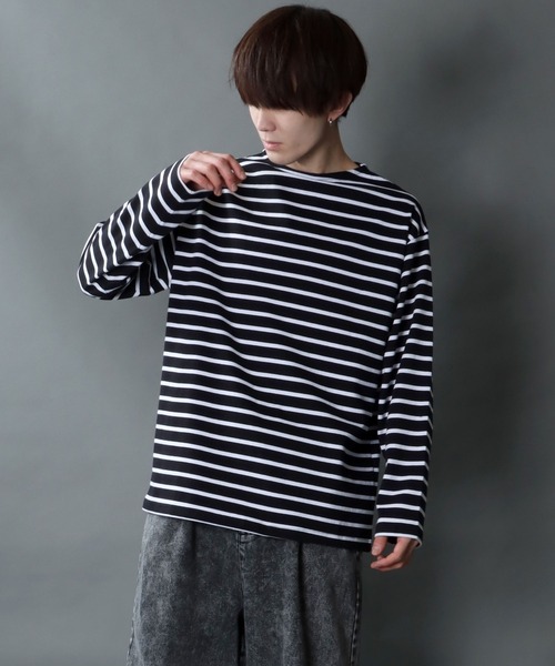 SITRY tシャツ Heavy weight border boat neck T-shirt
