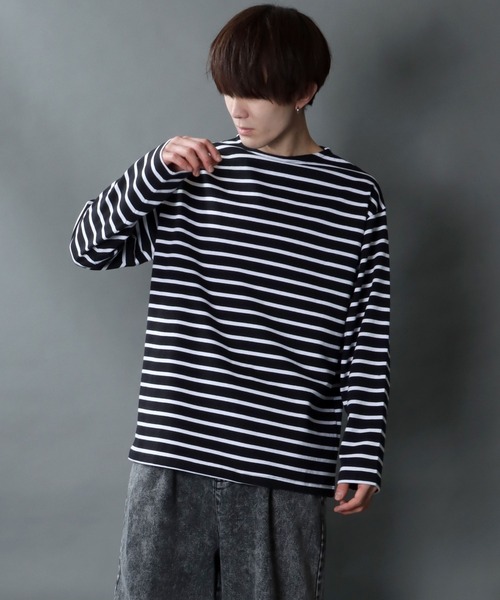 tシャツ Tシャツ メンズ Heavy weight border boat neck T-shirt/ヘビーウェイト ボーダー ロングスリーブ ボー｜zozo｜24