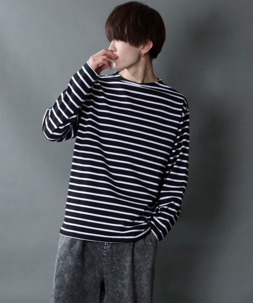 tシャツ Tシャツ メンズ Heavy weight border boat neck T-shirt/ヘビーウェイト ボーダー ロングスリーブ ボー｜zozo｜25