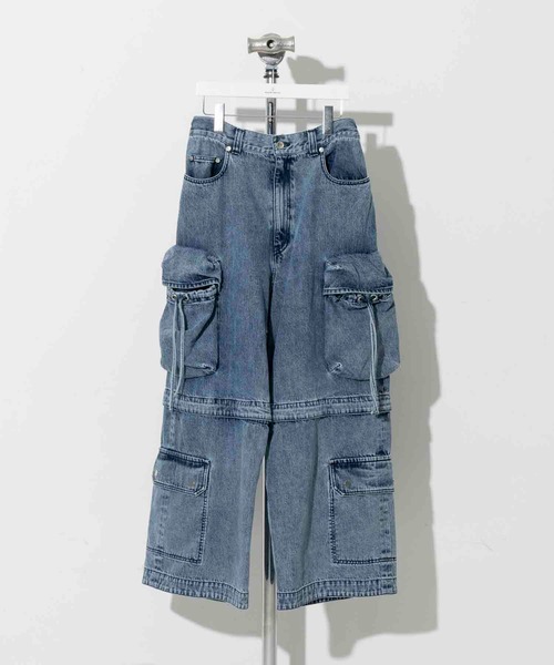 ジーンズ 「ユニセックスアイテム」Big Pocket 2WAY Baggy Denim Cargo...