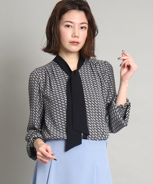 【新品】クードシャンス スモールジオメ柄ボウタイブラウス 38/M 黒 日本製 COUP DE CHANCE（クードシャンス） ブラウス シャツ 「洗える/日本製