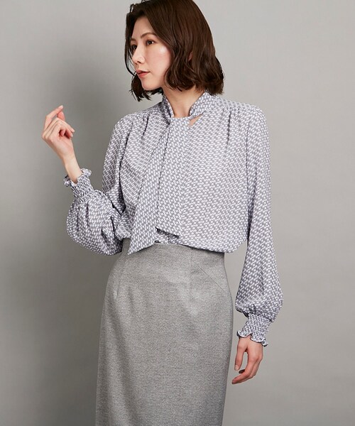 【新品】クードシャンス スモールジオメ柄ボウタイブラウス 38/M 黒 日本製 COUP DE CHANCE（クードシャンス） ブラウス シャツ 「洗える/日本製