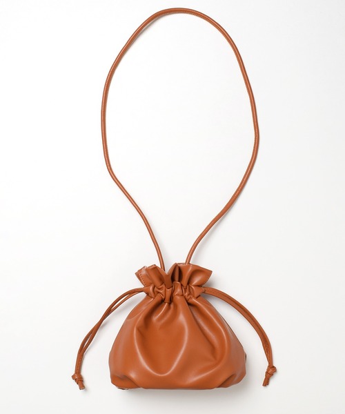 レザー巾着ショルダーバッグ　Lサイズ　ブラウン レザー巾着ショルダーバッグ Lサイズ ブラウン ショルダーバッグ