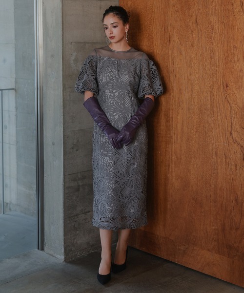 Callarus ドレス 「Callarus」ケミカルレース使いボリューム袖デザイン