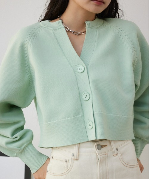 moussy V NECK SHORT カーディガン MOUSSY（マウジー）の「2WAY SHORT ニットカーディガン（カーディガン