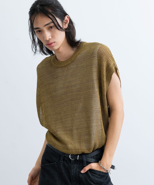 JUNRED ベスト ジレ ヘザーメッシュルーズベスト メンズ