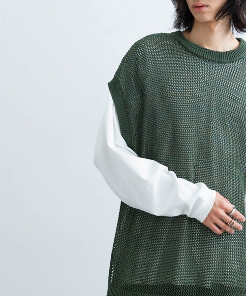 JUNEベスト JUNRED ベスト ジレ ヘザーメッシュルーズベスト メンズ