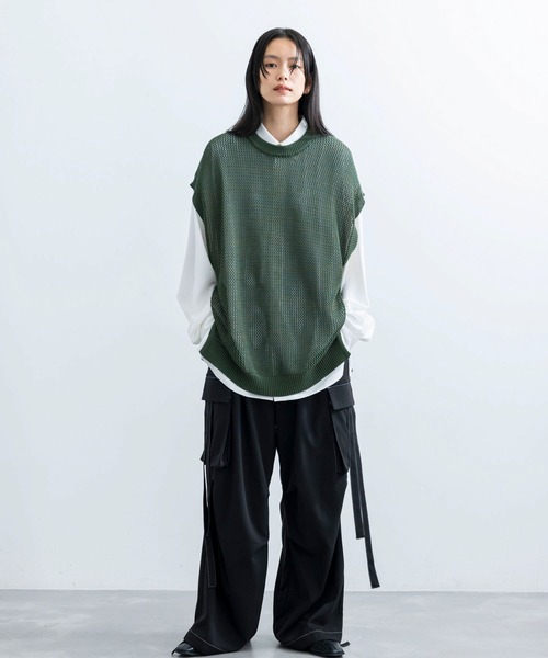 JUNRED ベスト ジレ ヘザーメッシュルーズベスト メンズ