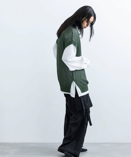 JUNRED ベスト ジレ ヘザーメッシュルーズベスト メンズ