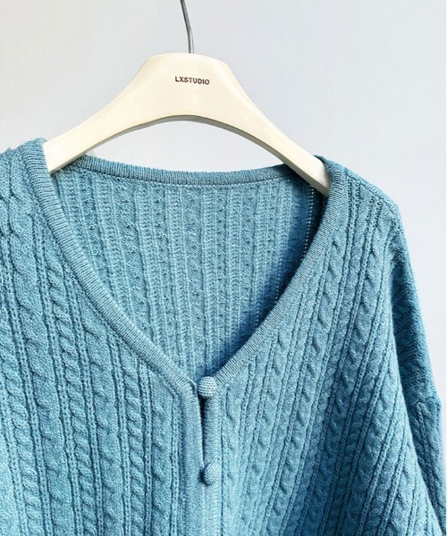 ニット セーター くるみボタン ケーブル ショート カーディガン