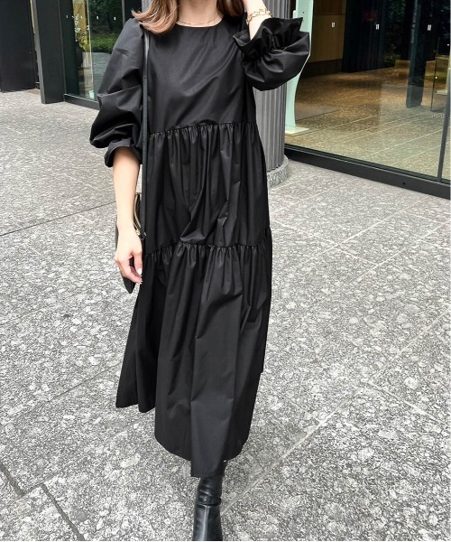 ワンピース Ribbon Fit Tiered Sweat Onepiece ワンピース 「Ranさん×midopeiさんコラボ」ティアードギャザー