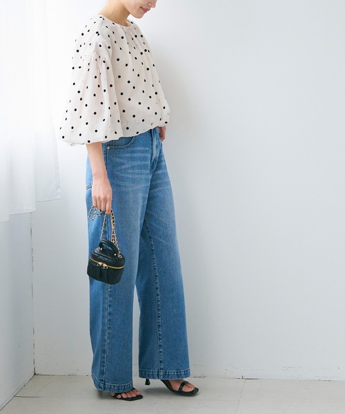 ブラウス シャツ ドット柄ギャザーチュニックブラウス レディース TITE IN THE STORE ブラウス シャツ ドット柄ギャザーチュニック
