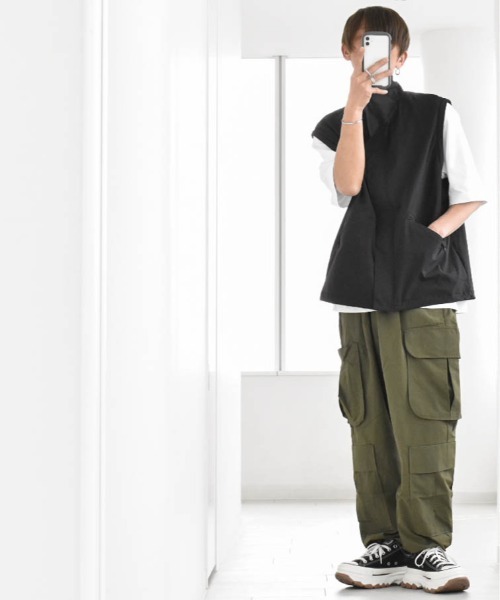 ワイドパンツ カーゴパンツ ナイロンワッシャー 4ポケット レディース