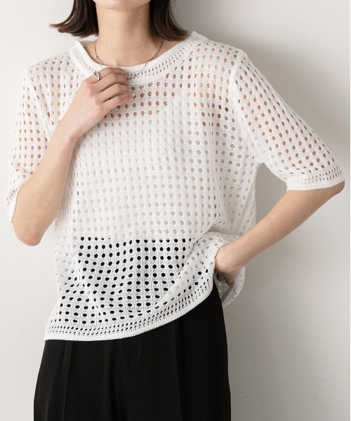 ad thie tシャツ 透かし編み サマーニットプルオーバー