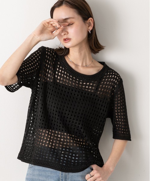 tシャツ 透かし編みプルオーバー レディース ad thie tシャツ 透かし編み サマーニットプルオーバー