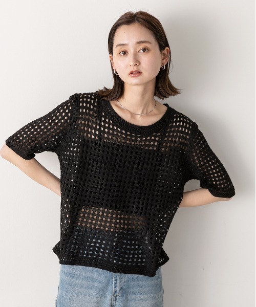 ad thie tシャツ 透かし編み サマーニットプルオーバー