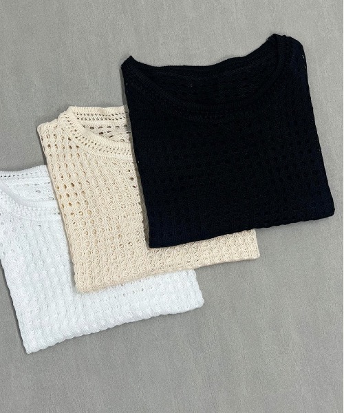 tシャツ 透かし編みプルオーバー レディース ad thie tシャツ 透かし編み サマーニットプルオーバー