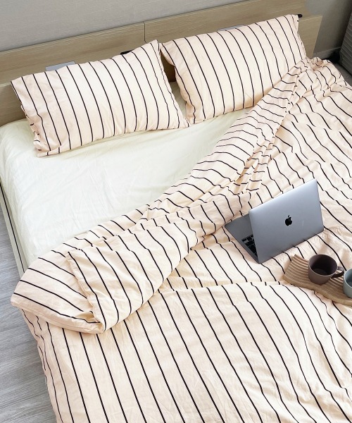 IYAN ベッド 寝具 「3点セット」ストライプ柄布団カバー/シーツ/枕