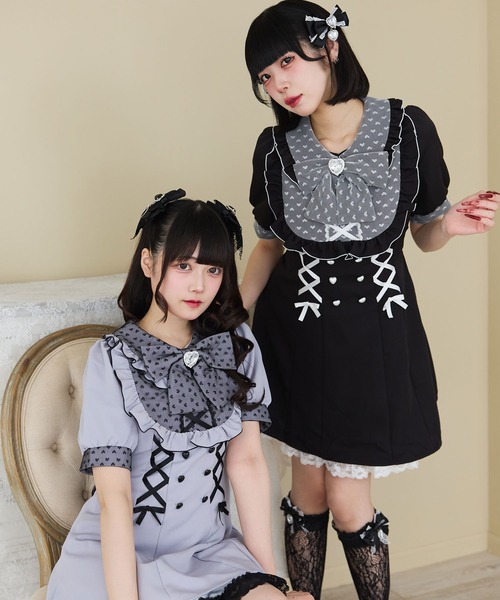 【新品】Dear My Love ブラックワンピース DearMyLove ワンピース ハートドットヨークレースアップ