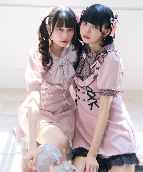DearMyLove ワンピース ハートドットヨークレースアップ