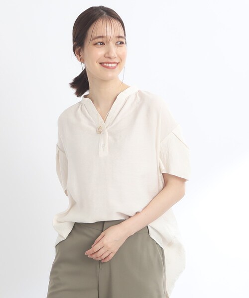 ブラウス シャツ 「SALE／E‐QUALITY／手洗い可」涼しげ袖ディティールブラウス レディース