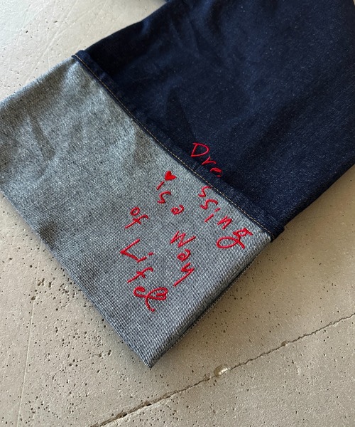 ONCILY ジーンズ EMBROIDERY ROLL-UP DENIM PANTS / デザイン